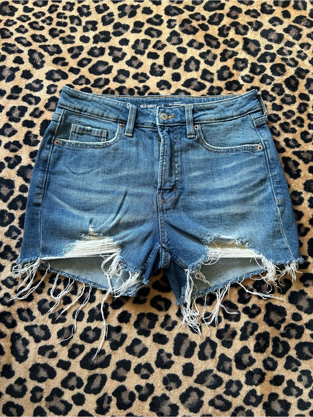Old Navy Medium Blue Distressed High-Rise OG Straight Denim Cutoff Shorts size 6